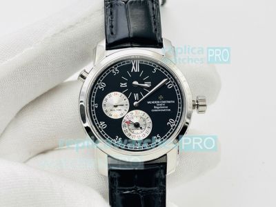 Swiss Replica Vacheron Constantin Malte Dual Time Regulator Chronometer Watch Black Dial